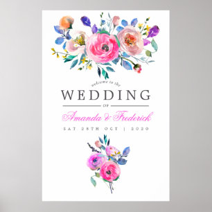 Begrüßung der blumengeschmückten Hochzeit in heiße Poster