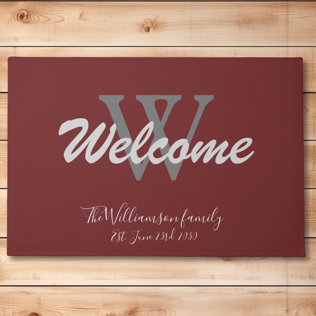 Begrüßung der Burgund-Elegant-Monogram-Hochzeit im Fußmatte (Front door welcome mat. Elegant burgundy monogramed doormat. The perfect wedding/housewarming gift. )