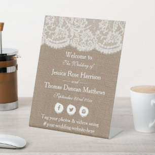 Begrüßung der Burlap & Lace Wedding Collection Sockelschild
