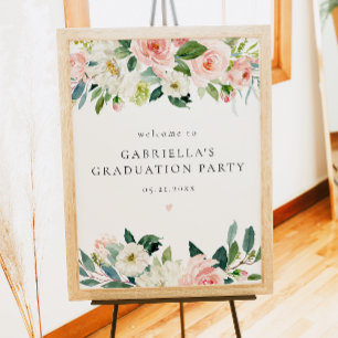 Begrüßung der eleganten Blush Pink Floral Graduati Poster