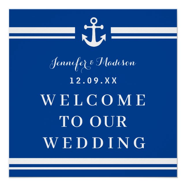 Begrüßung der eleganten Navy-Nautical-Wedding-Mono Poster (Vorderseite)