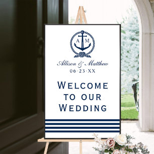 Begrüßung der eleganten Navy-Nautical-Wedding-Mono Poster