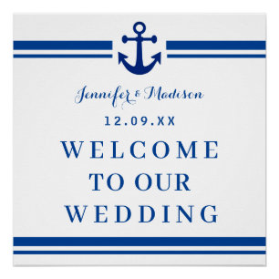 Begrüßung der eleganten Navy-Nautical-Wedding-Mono Poster