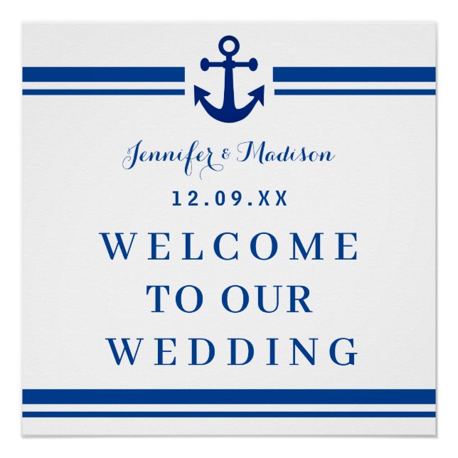 Begrüßung der eleganten Navy-Nautical-Wedding-Mono Poster (Vorderseite)