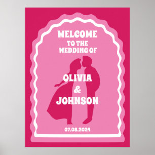 Begrüßung der feinen rosa Magenta Retro Wavy Arch Poster