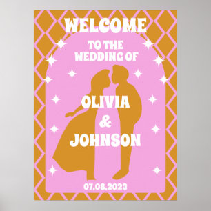 Begrüßung der fröhlichen rosa gelben Retro Boho Ar Poster