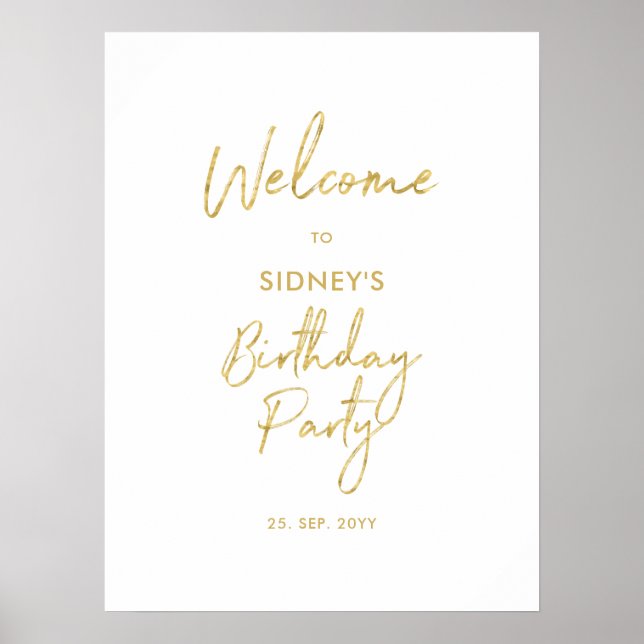 Begrüßung der Geburtstagsparty mit Gold und Weiß Poster (Vorne)