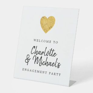 Begrüßung der Gold Foil Heart Engagement Party Sockelschild