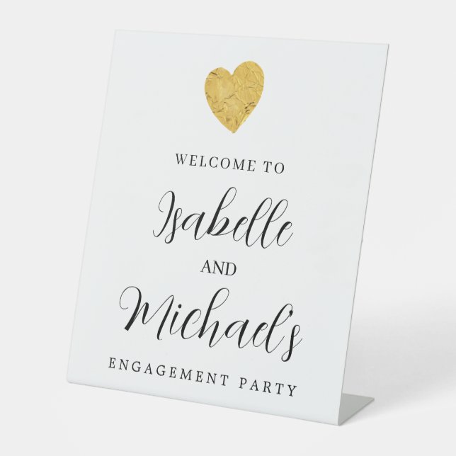 Begrüßung der Gold Foil Heart Engagement Party Sockelschild (Vorderseite)