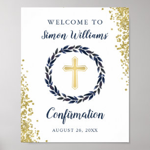 Begrüßung der Gold Glitzer Navy Blue Wreath-Bestät Poster