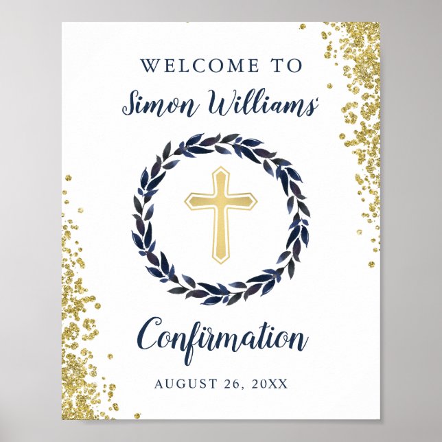 Begrüßung der Gold Glitzer Navy Blue Wreath-Bestät Poster (Vorne)