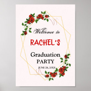 Begrüßung der Greenery Gold Floral Graduation Part Poster