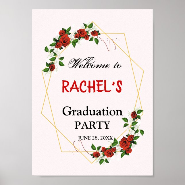 Begrüßung der Greenery Gold Floral Graduation Part Poster (Vorne)