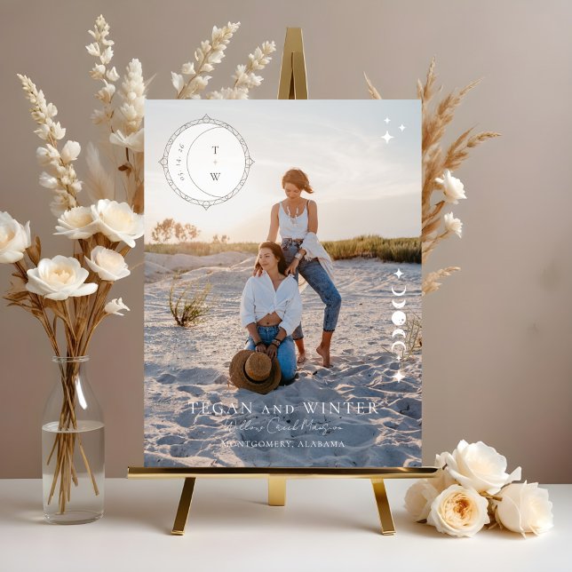 Begrüßung der Himmelsmondstars Acrylschild (Celestial Moon Stars Monogram Welcome Wedding Acrylic Sign)