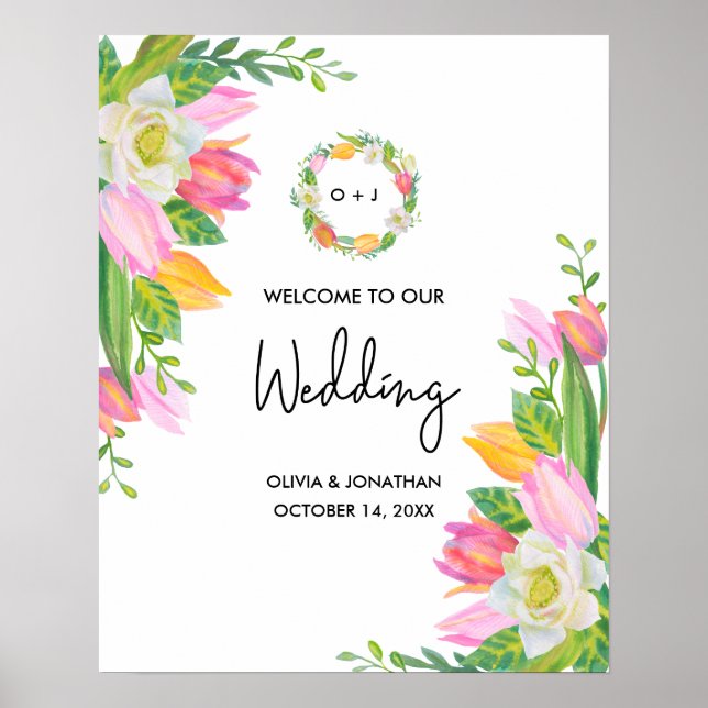 Begrüßung der Hochzeit des Monogramms "Watercolor  Poster (Vorne)