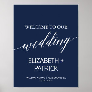 Begrüßung der Hochzeit von Elegant-Navy-Kalligrafi Poster