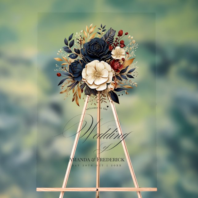 Begrüßung der Hochzeit von Gold, Marine und Burgun Acrylschild (Neutral)