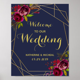 Begrüßung der Hochzeit von Navy Burgundy Poster