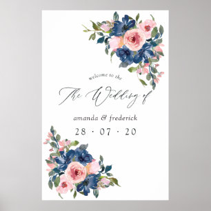 Begrüßung der Hochzeit von Wasserfarben und Blüten Poster