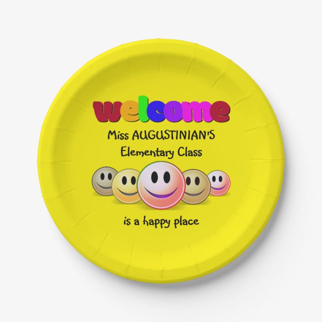 Begrüßung der Klasse für benutzerdefinierte Lehrer Pappteller (Vorderseite)