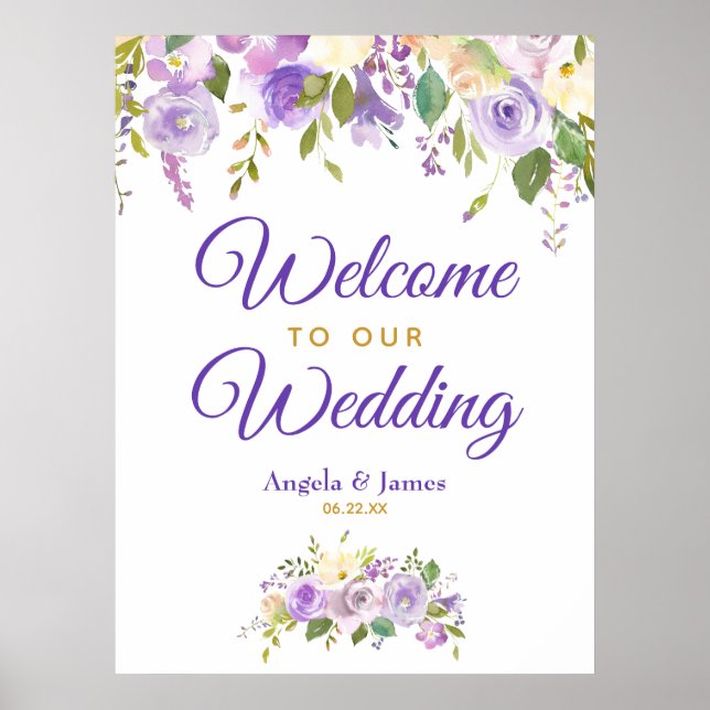 Begrüßung der lila Goldflora-Hochzeit Poster (Vorne)