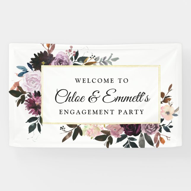 Begrüßung der lila Pink Rosa Floral Engagement Par Banner (Horizontal)