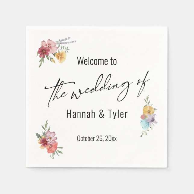 Begrüßung der mehrfarbigen Wildblume Serviette (Vorderseite)