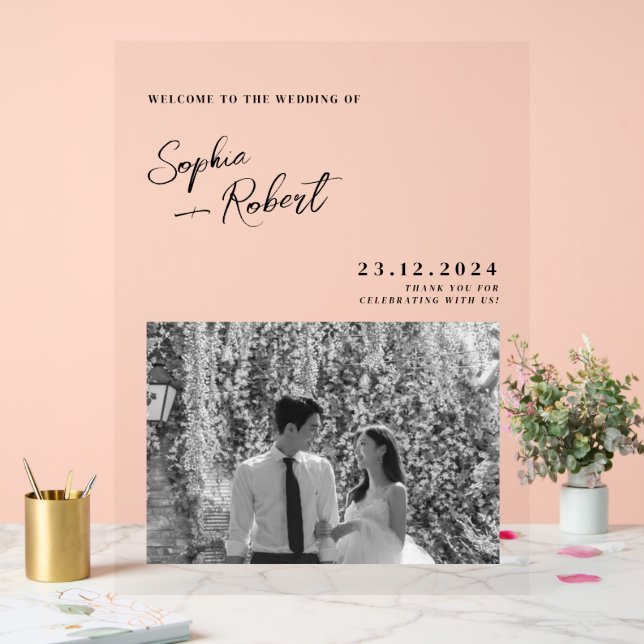 Begrüßung der Minimalistischen Weißen Acrylschild (Hochzeit)