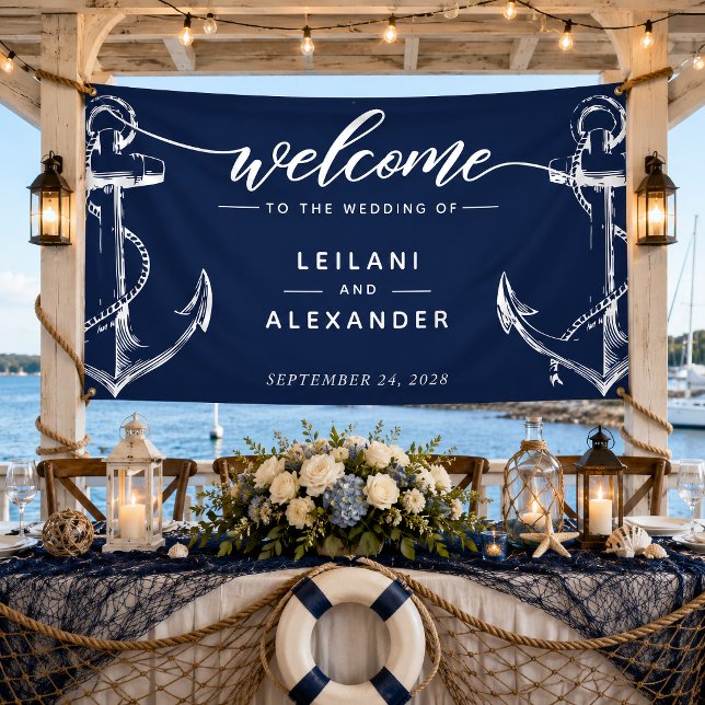 Begrüßung der Nautischen Ankerhochzeit Banner (Nautical anchor White welcome wedding banner)
