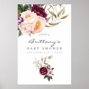 Begrüßung der Peach and Burgundy Bloral Baby Dusch Poster
