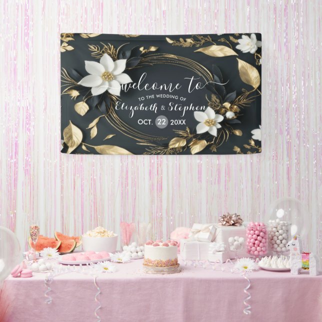 Begrüßung der Schwarz-weißen Goldblumenzeremonie Banner (Party)
