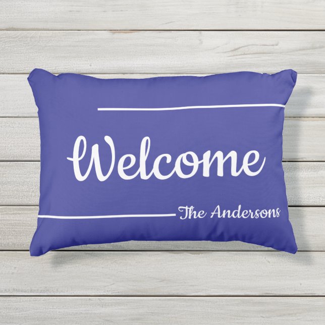 Begrüßung der Vorlage für einen blauen und weißen  Kissen Für Draußen (Vorderseite)