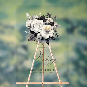 Begrüßung der zeitlosen Schwarz-Weiß-Blumen-Hochze Acrylschild