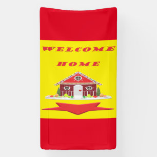 Begrüßung der Zuhause in den rot-gelben Farbtönen Banner