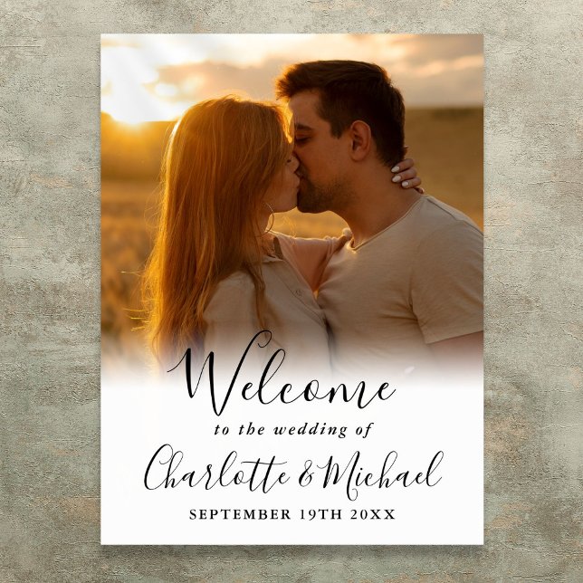 Begrüßung des Begrüßungszeichens für Schwarze Sign Poster (Black Signature Script Photo Wedding Welcome Sign)