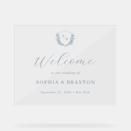 Begrüßung des Blue Floral Wappen Monogram Acrylschild