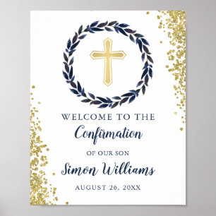 Begrüßung des Blue Wreath Gold Glitzer Poster