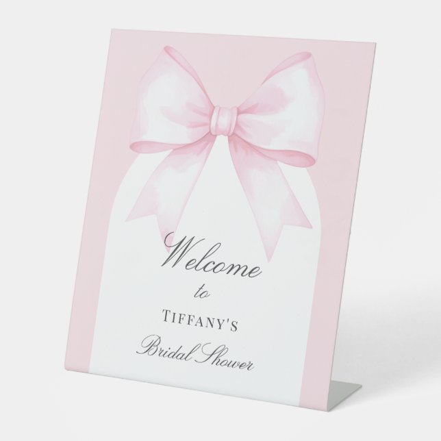 Begrüßung des Brautparty "Soft Pink Blush Ribbon B Sockelschild (Vorderseite)