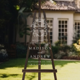 Begrüßung des eleganten White Wappen Monogram Acrylschild