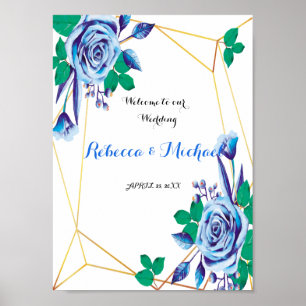Begrüßung des geometrischen Goldrahmens mit Blumen Poster