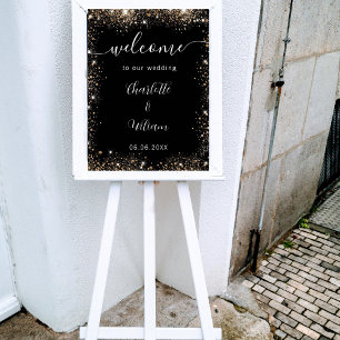 Begrüßung des Glitzer mit schwarzem Gold Poster