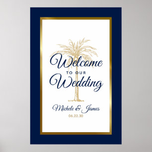 Begrüßung des Hochzeitstils des Blue Palm Tree Poster
