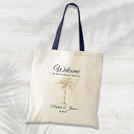 Begrüßung des Hochzeitstils des Blue Palm Tree Tragetasche