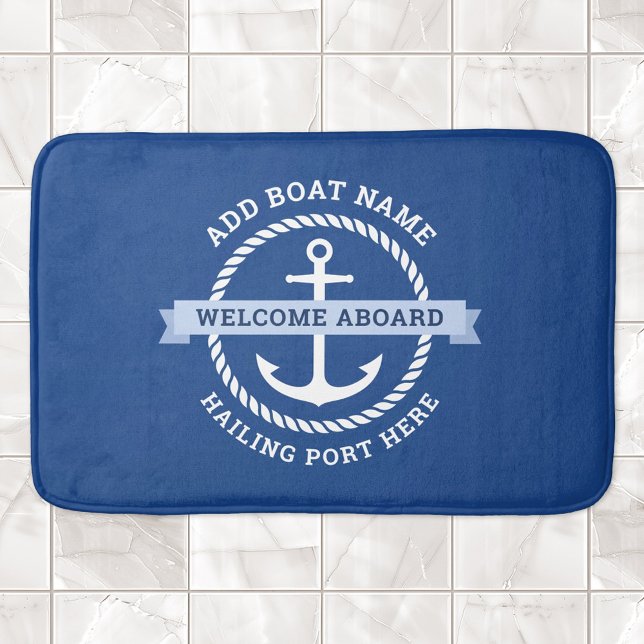Begrüßung des Namens des Ankerseils an Bord Badematte (Anchor rope border boat name welcome aboard bath mat)