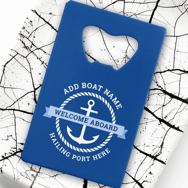 Begrüßung des Namens des Ankerseils an Bord Geldbeutel Flaschenöffner (Anchor rope border boat name welcome aboard credit card bottle opener)