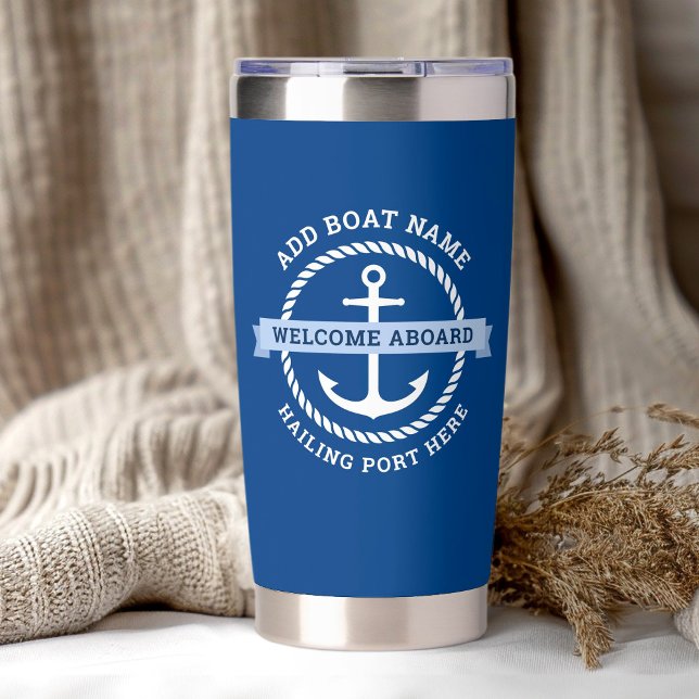 Begrüßung des Namens des Ankerseils an Bord Thermobecher (Anchor rope border boat name welcome aboard insulated tumbler)