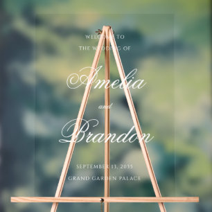 Begrüßung einer feierlichen, transparenten, weißen acrylschild