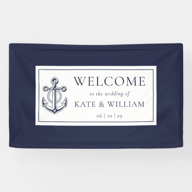 Begrüßung einer Hochzeit in Navy Blue Anchor Banner (Horizontal)