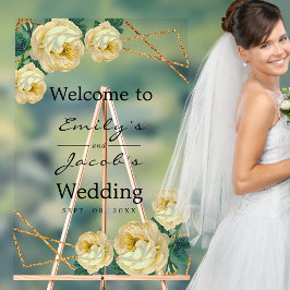 Begrüßung Hochzeit Gold Glitzer Geo Gelbe Blüte Acrylschild