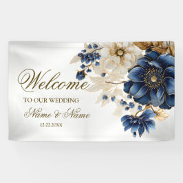 Begrüßung Hochzeit Navy Blauer goldene Blüte Banner